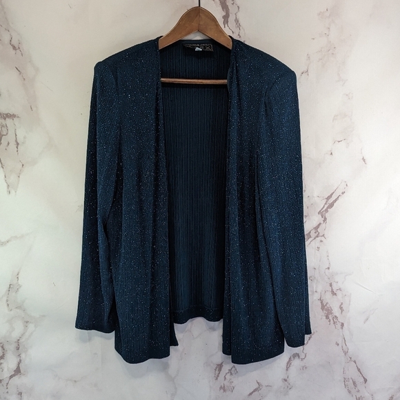 Alex Evenings Jacket Women 14W P Green Sparkle Shimmer Metallic Lightweight - Picture 1 of 11